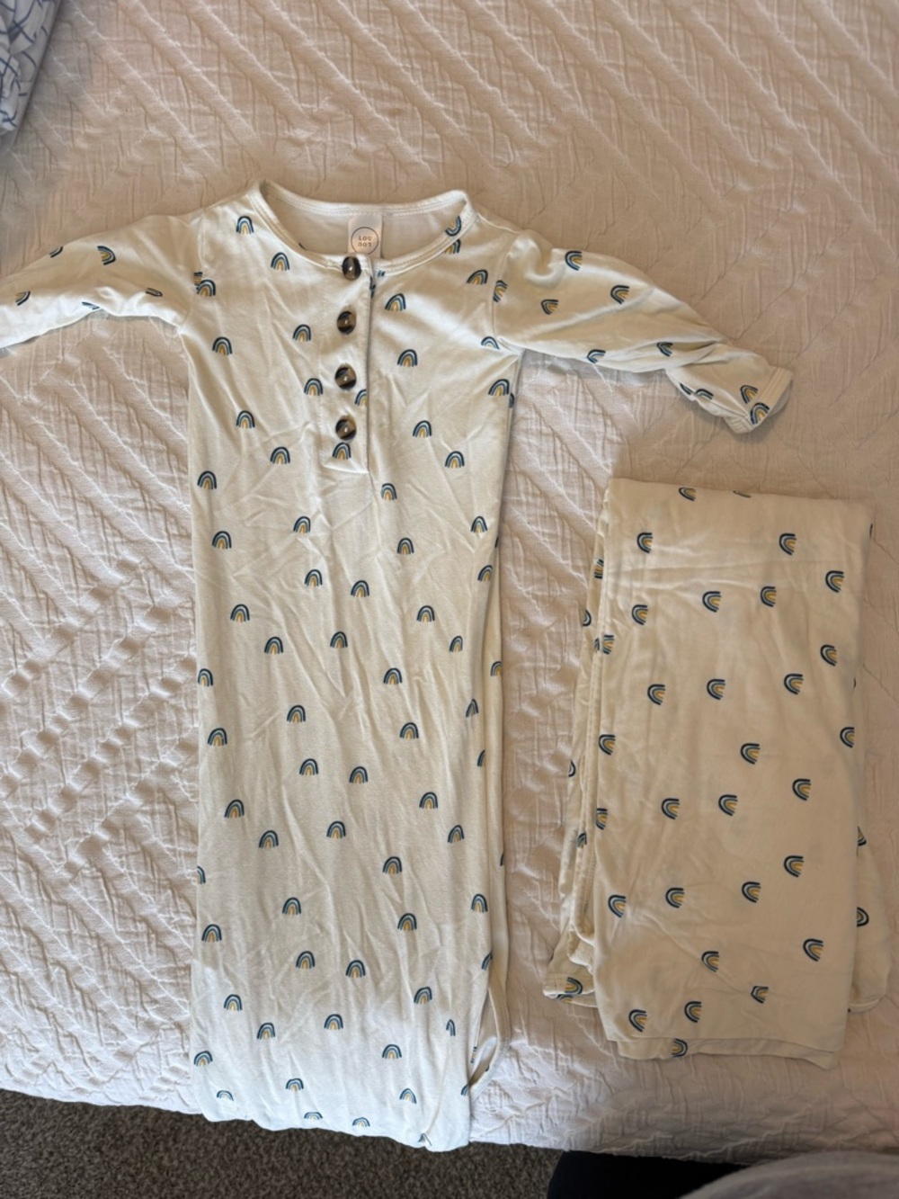 Lou Lou & Company Newborn Gown/Swaddle Bundle- Blue Rainbow Print